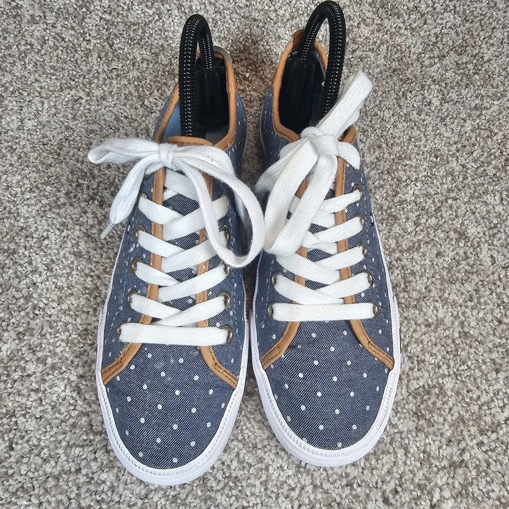 TOMMY HILFIGER Twalovie Casual Sneakers Women's 7 M Blue Polkadots Denim Shoes